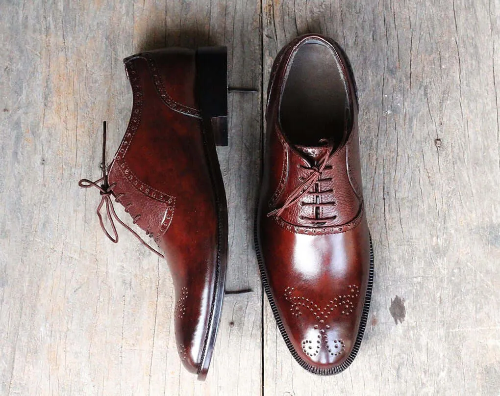 Handmade Men's Dark Brown Brogue Leather Lace Up Shoes, Men Designer Dress Formal Luxury Shoes