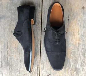 Handmade Men's Gray Cap Toe Suede Lace Up Shoes, Men Designer Dress Formal Shoes