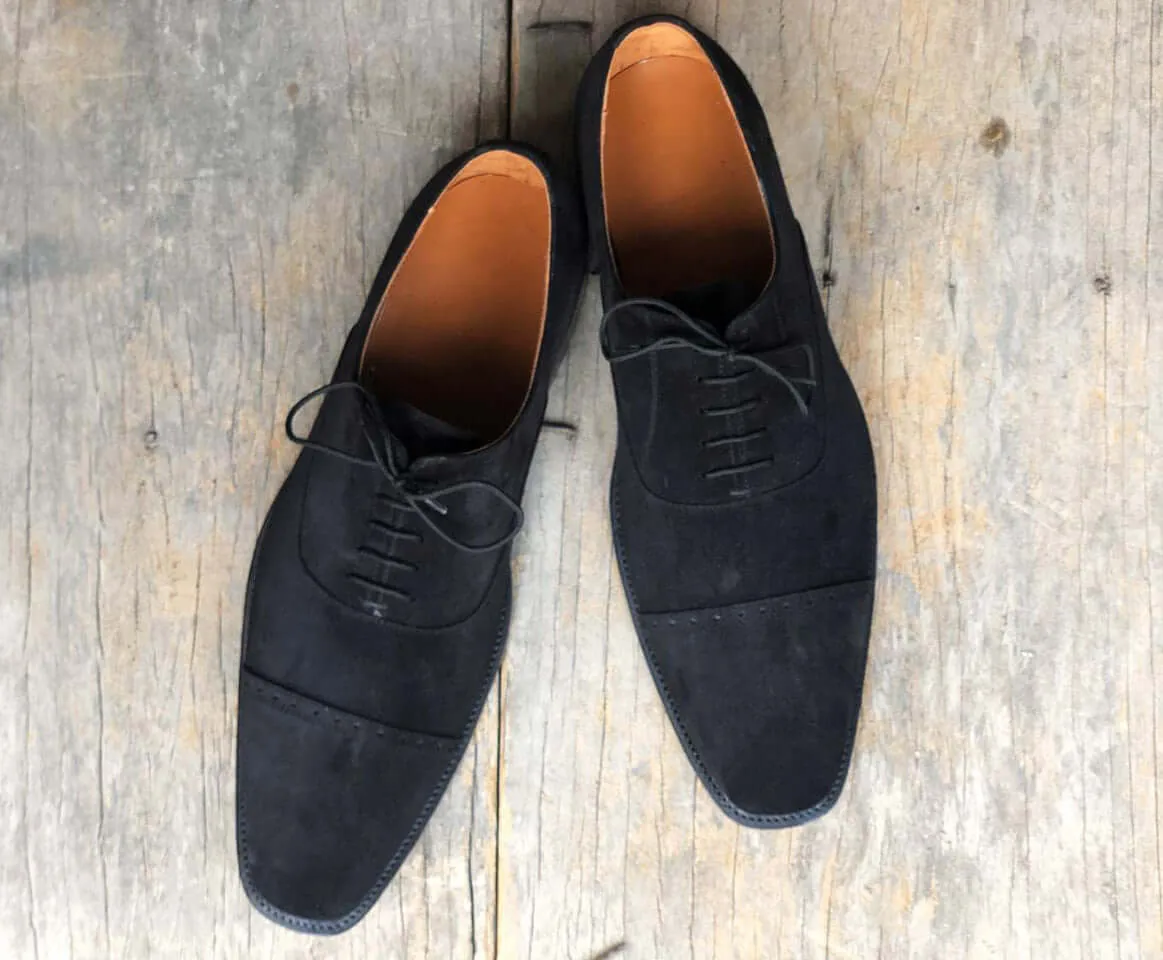 Handmade Men's Gray Cap Toe Suede Lace Up Shoes, Men Designer Dress Formal Shoes