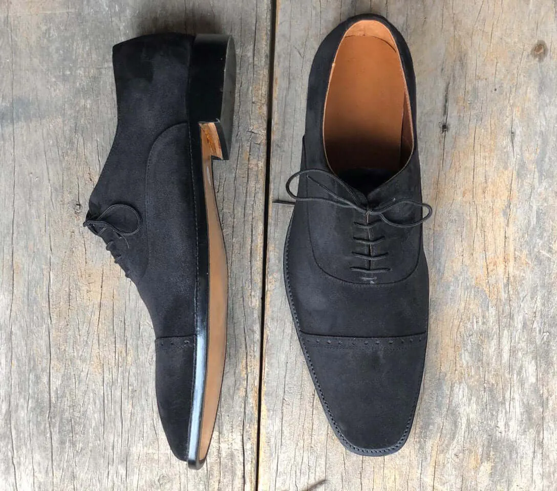 Handmade Men's Gray Cap Toe Suede Lace Up Shoes, Men Designer Dress Formal Shoes