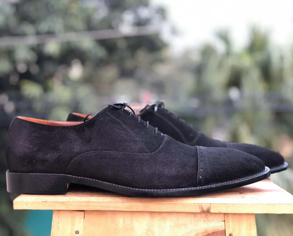 Handmade Men's Gray Cap Toe Suede Lace Up Shoes, Men Designer Dress Formal Shoes