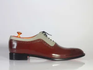 Handmade Men's Gray Suede Burgundy Leather Wing Tip Brogue Shoes, Men Designer Shoes