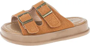 He&Yingmin Unisex-Child Slides Double Buckle Adjustable Flat Sandals Slippers for Boys Girls