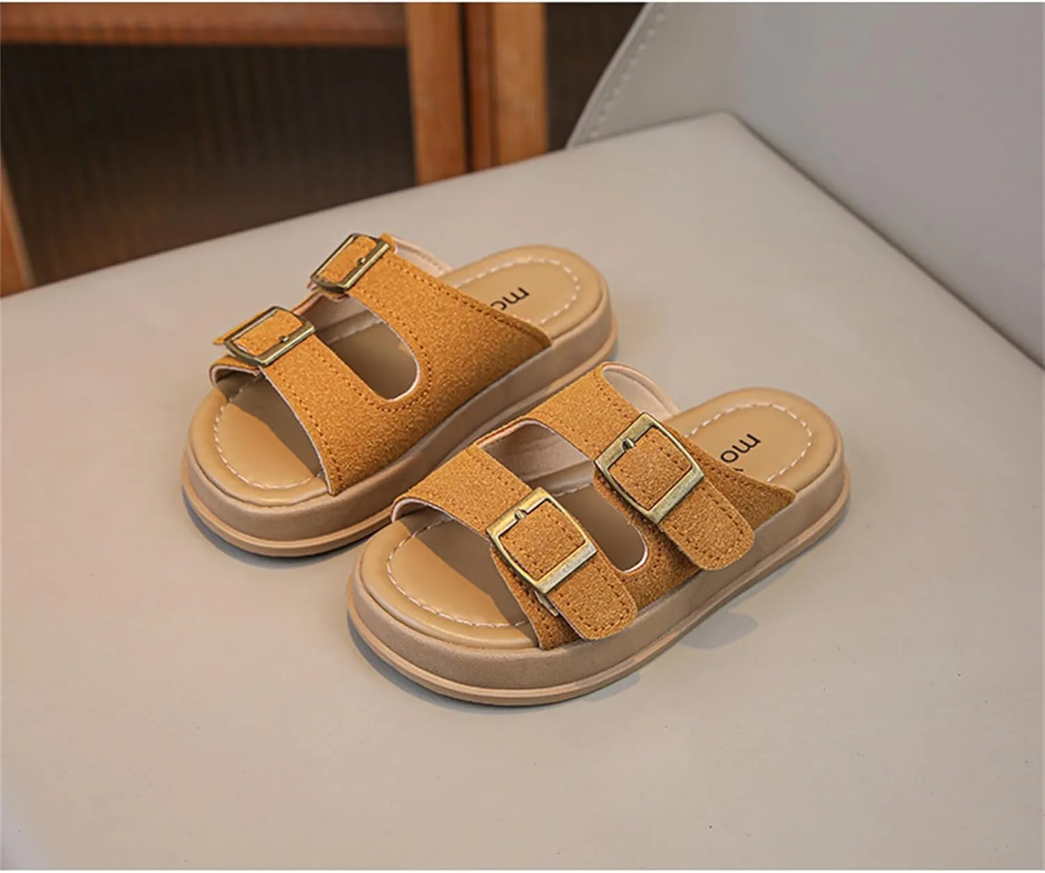 He&Yingmin Unisex-Child Slides Double Buckle Adjustable Flat Sandals Slippers for Boys Girls