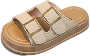 He&Yingmin Unisex-Child Slides Double Buckle Adjustable Flat Sandals Slippers for Boys Girls