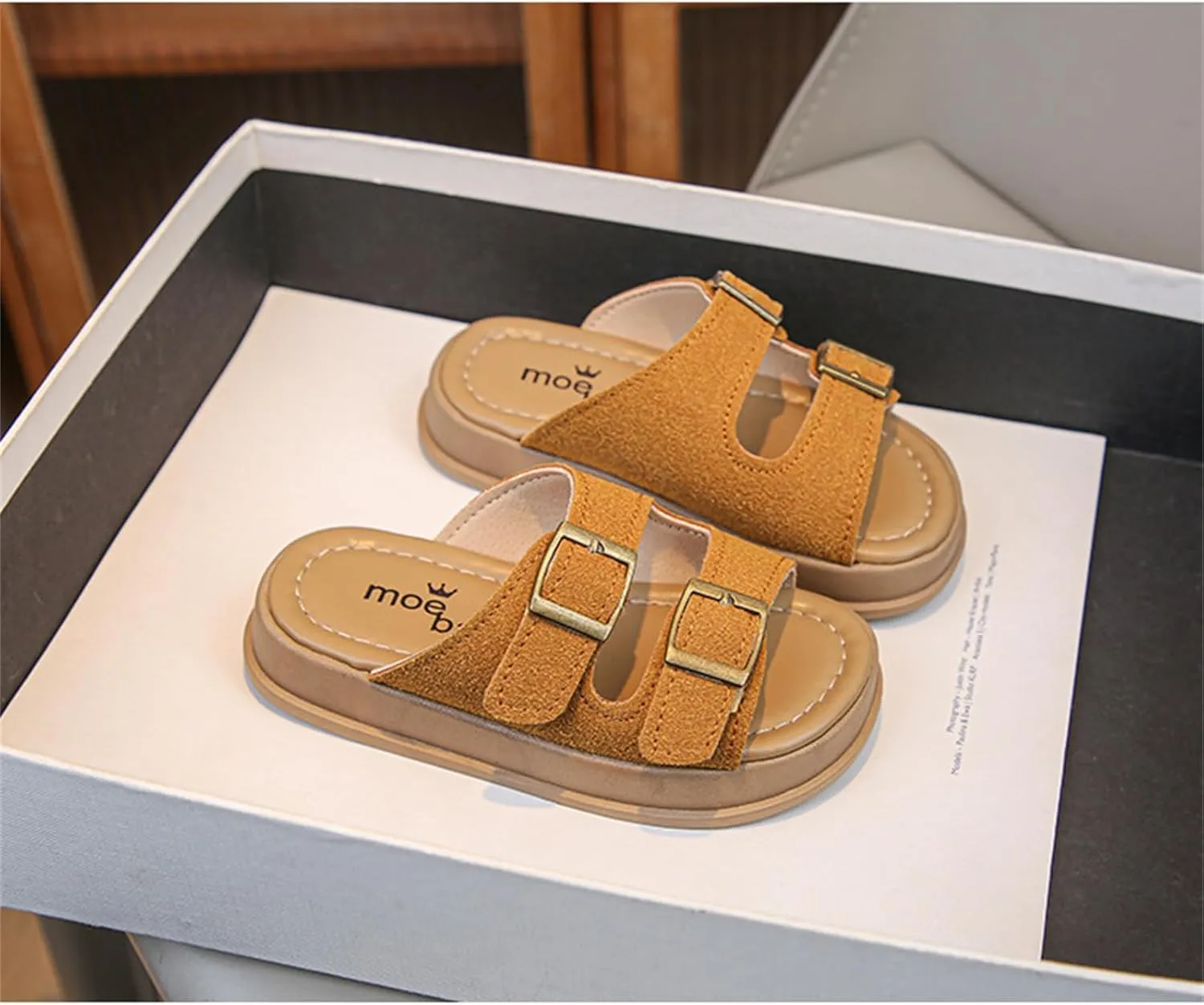 He&Yingmin Unisex-Child Slides Double Buckle Adjustable Flat Sandals Slippers for Boys Girls