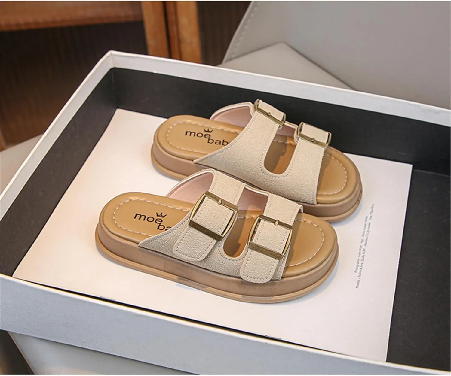 He&Yingmin Unisex-Child Slides Double Buckle Adjustable Flat Sandals Slippers for Boys Girls