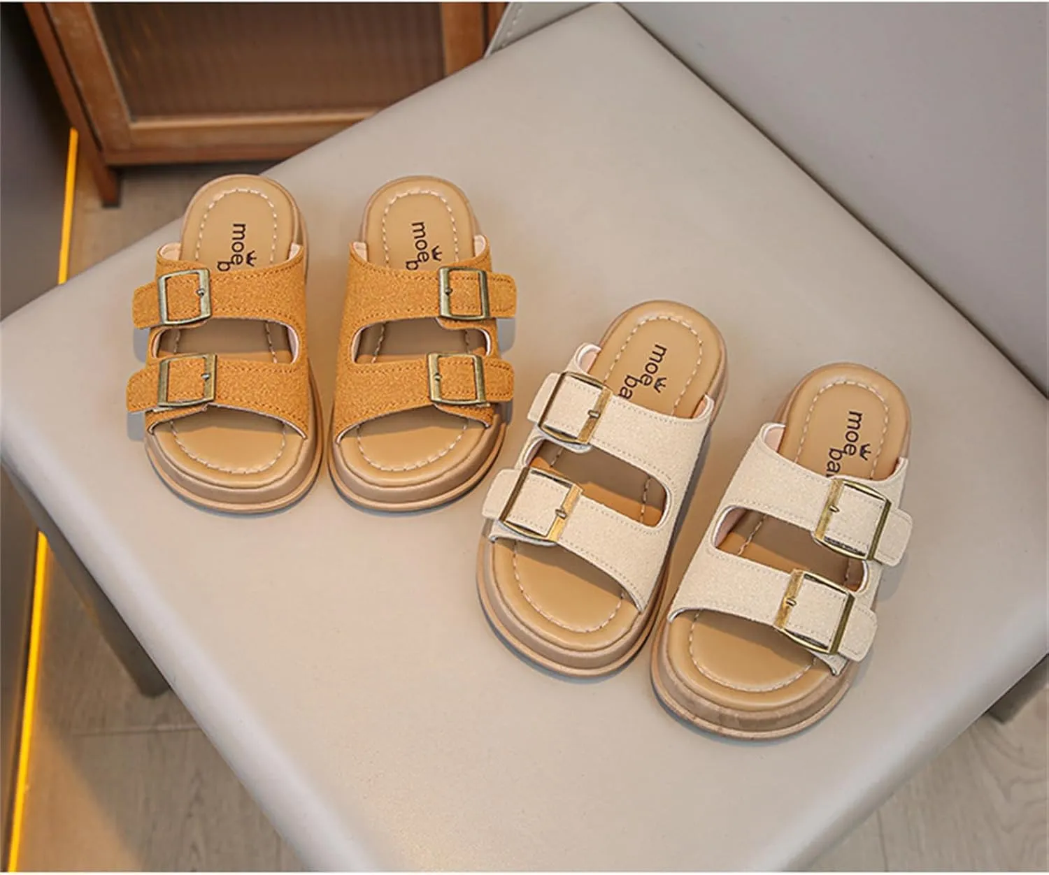 He&Yingmin Unisex-Child Slides Double Buckle Adjustable Flat Sandals Slippers for Boys Girls