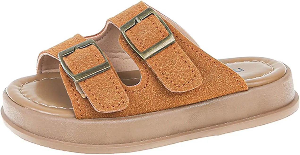 He&Yingmin Unisex-Child Slides Double Buckle Adjustable Flat Sandals Slippers for Boys Girls