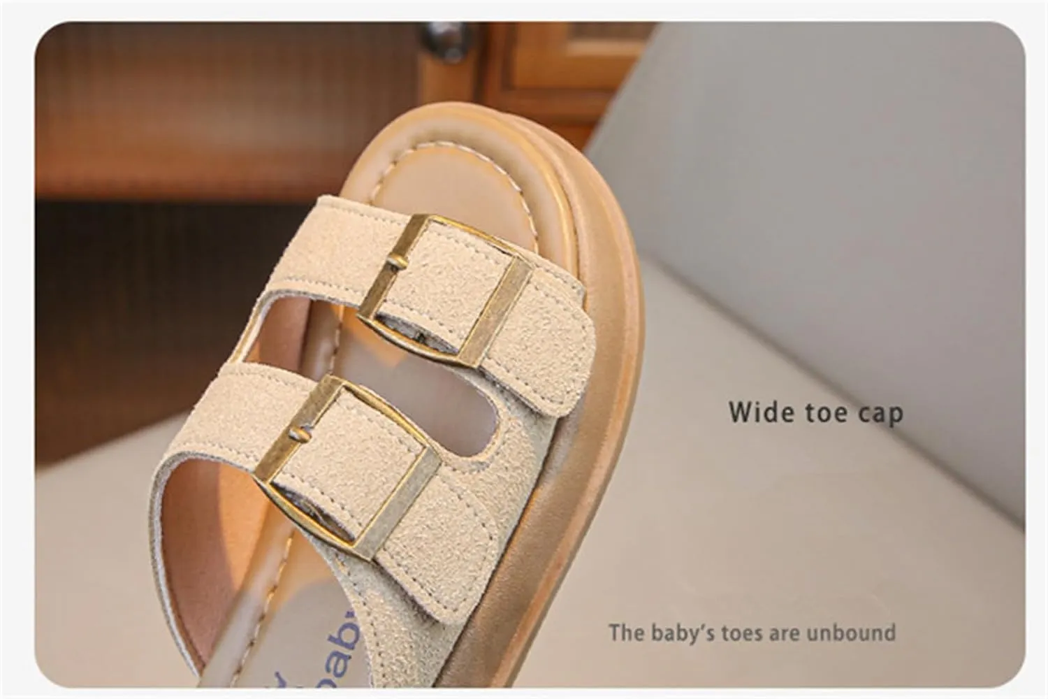 He&Yingmin Unisex-Child Slides Double Buckle Adjustable Flat Sandals Slippers for Boys Girls