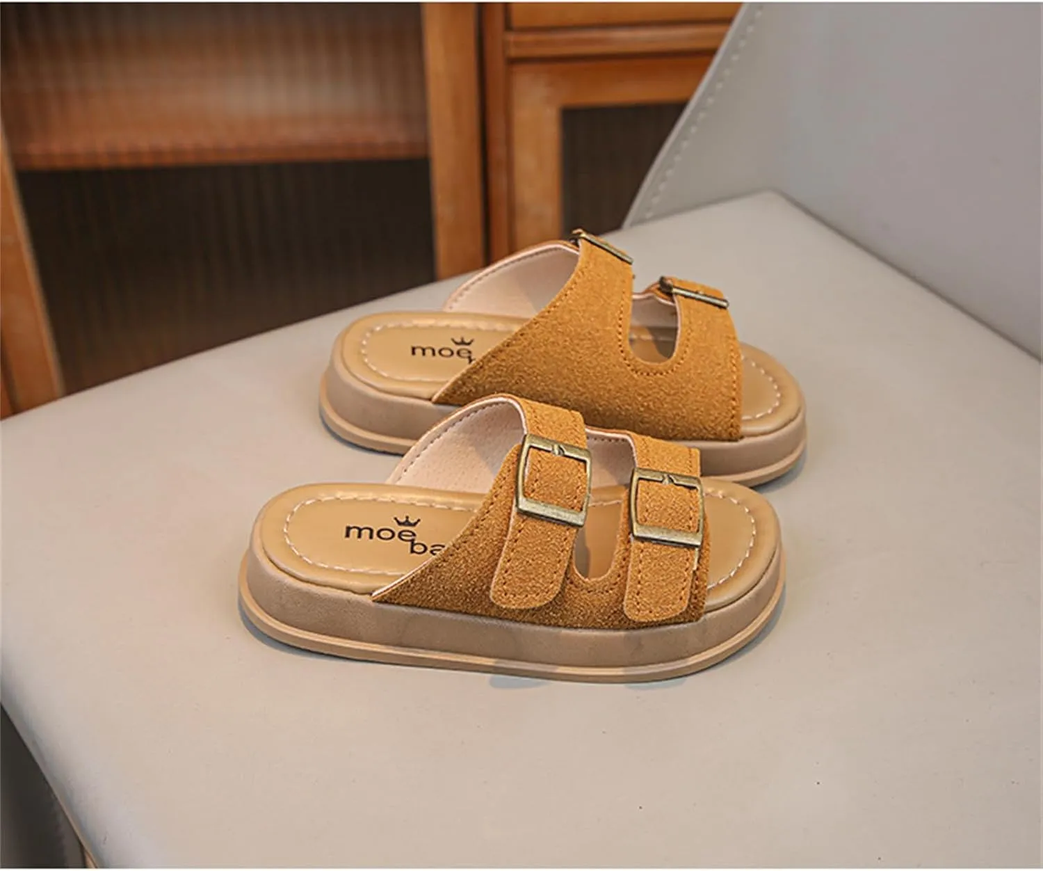 He&Yingmin Unisex-Child Slides Double Buckle Adjustable Flat Sandals Slippers for Boys Girls