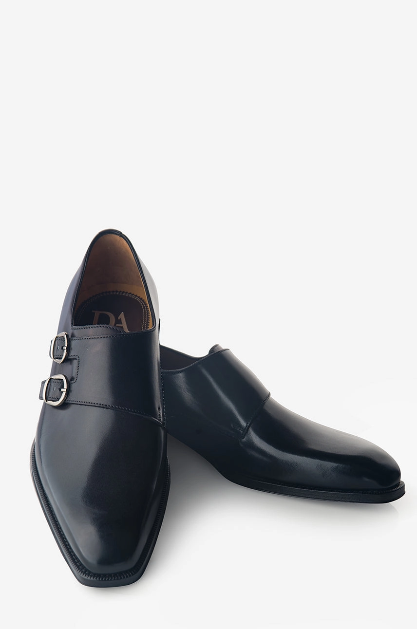 David August Leather Double Monk-strap Shoes in Nero Black Comfort Socks