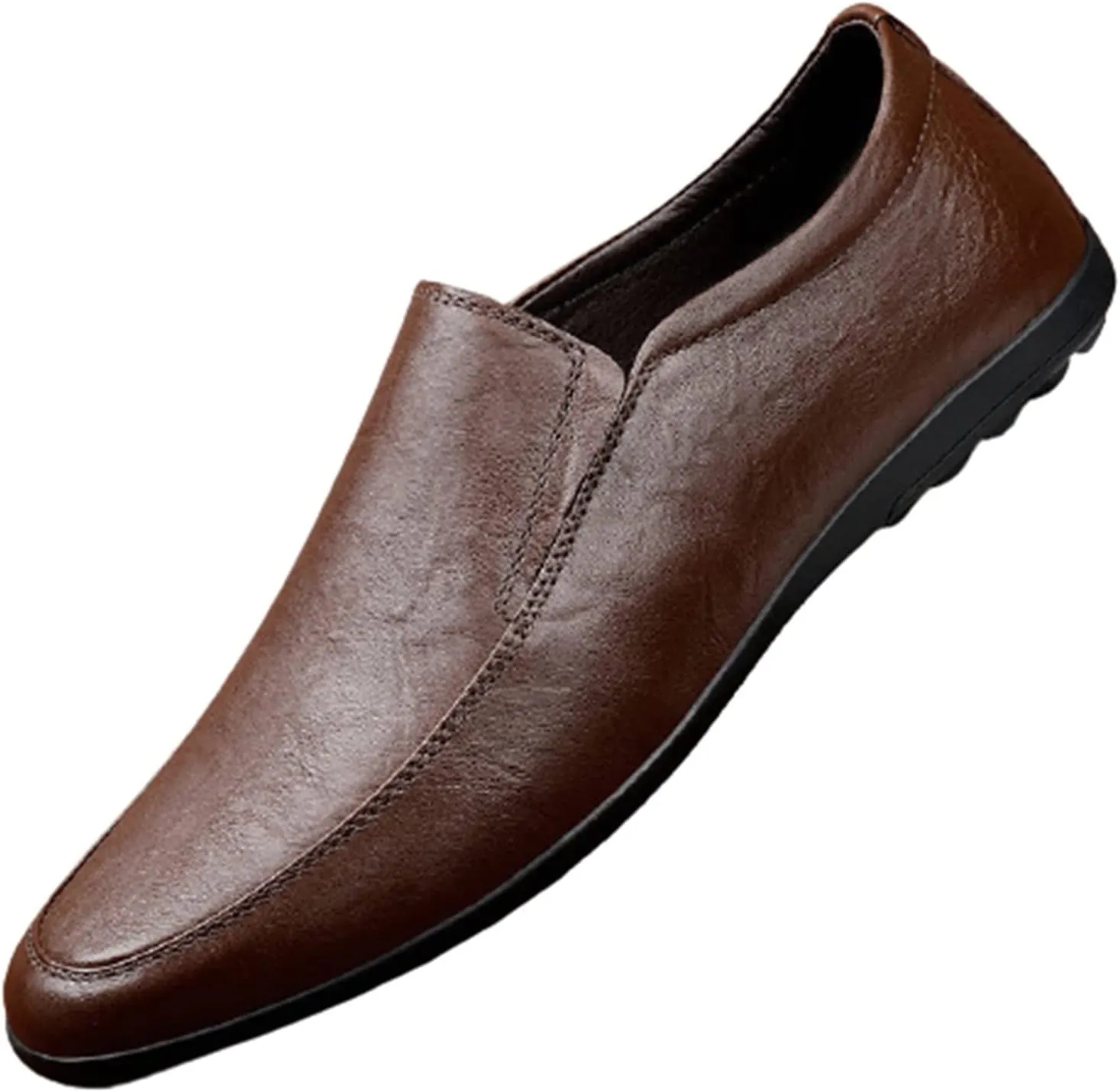 HOOENG Driving Moccasins for Men Genuine Leather Round Toe Breathable Resistant Anti-Slip Lightweight Flat Heel Driving Slip on (Color : Dark Brown, Size : 9)