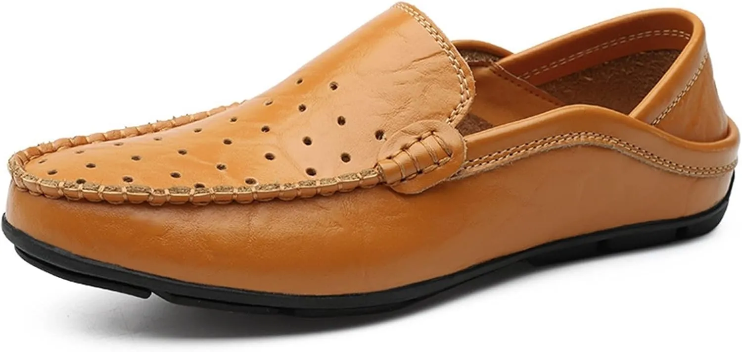 HOOENG Loafer Shoes Driving Moccasins for Men Breathable Lightweight Driving Loafers Leather Resistant Lightweight Anti-Slip Flat Heel Flexible Driving