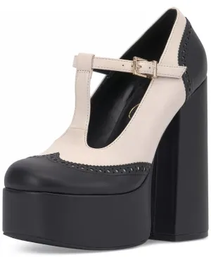Jessica Simpson Selventa Black/Chalk Mary Jane Block Heel Platform Dress Pumps