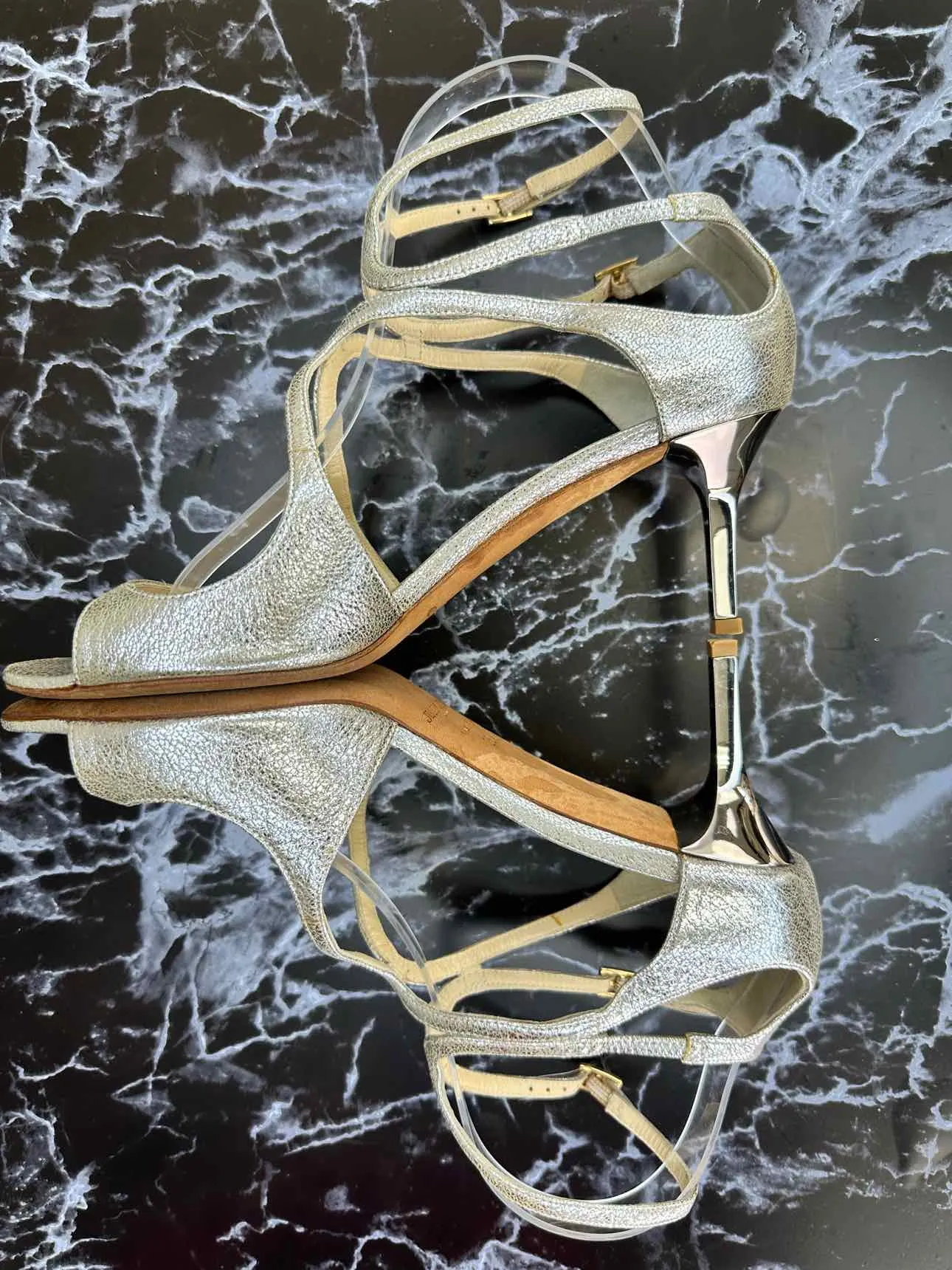 JIMMY CHOO Metallic Silver LANCE Heels Size 38.5