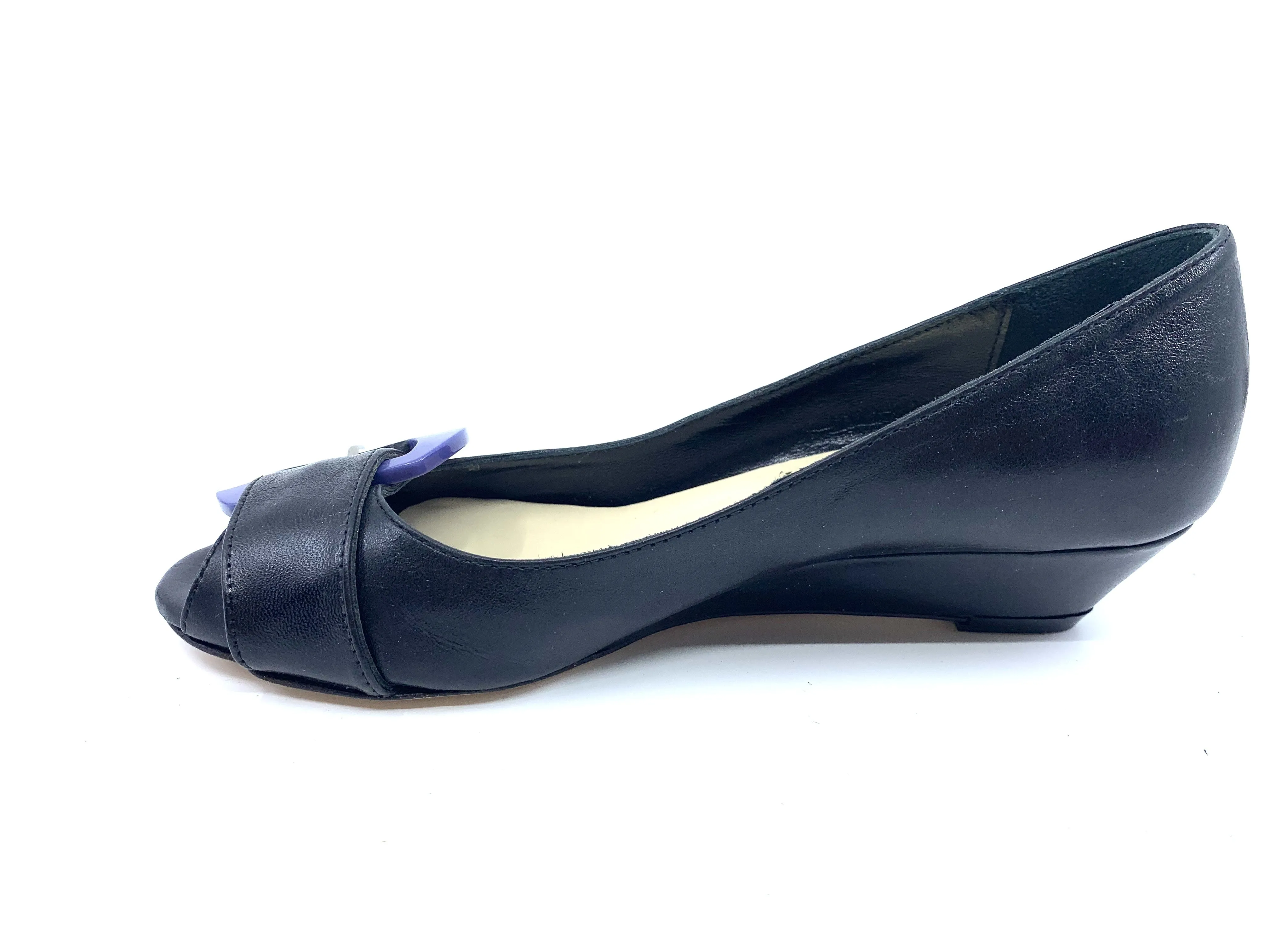 Jubilee Black Leather Butter Wedge Pumps