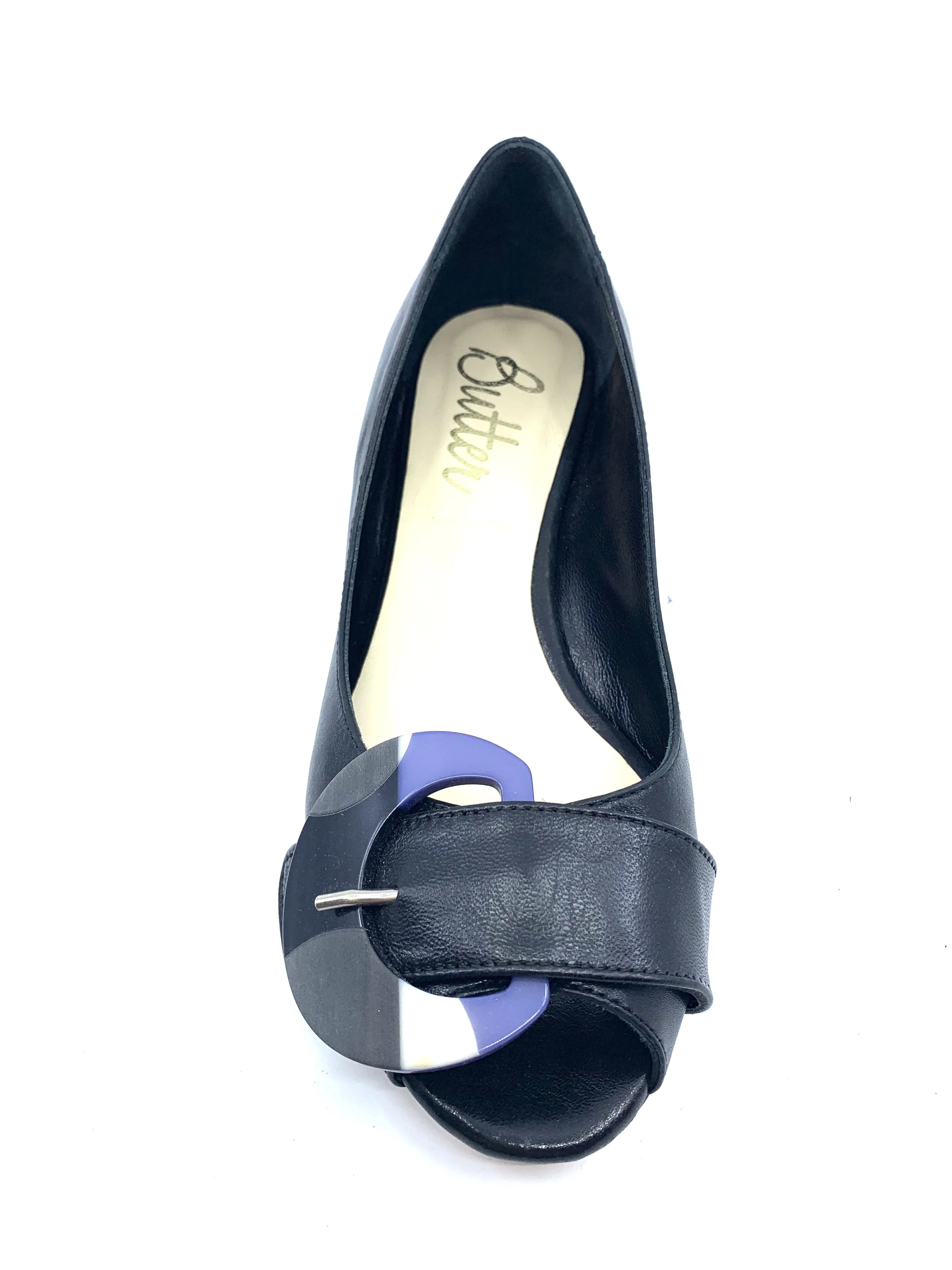 Jubilee Black Leather Butter Wedge Pumps