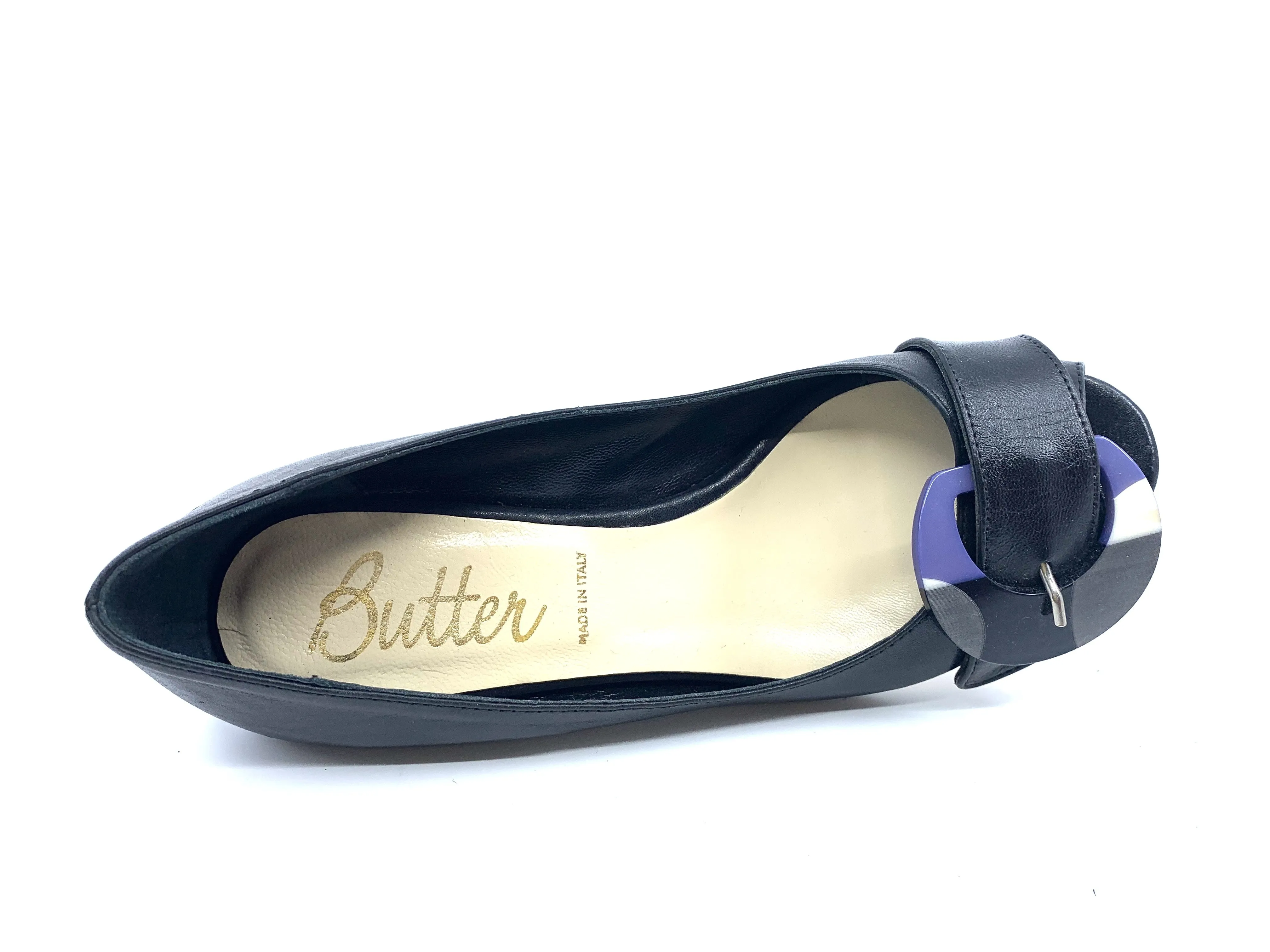 Jubilee Black Leather Butter Wedge Pumps