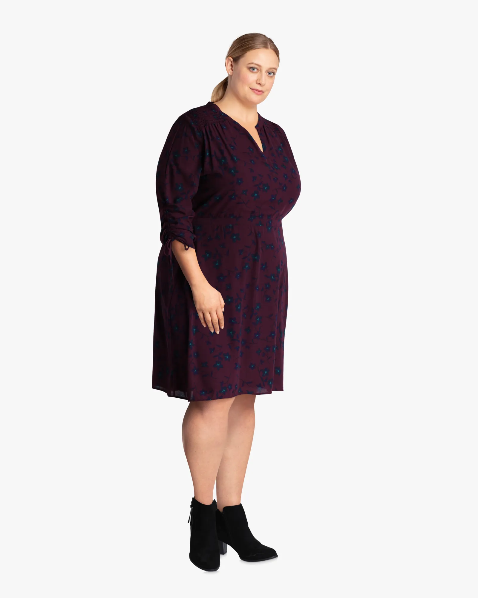 Keene Ruched Sleeve Dress | Purple / Navy