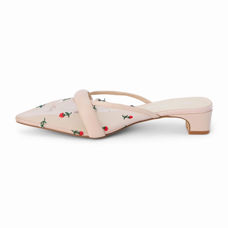 Kellan Heels - Nude Floral Foot-Friendly Flats Flower Walk