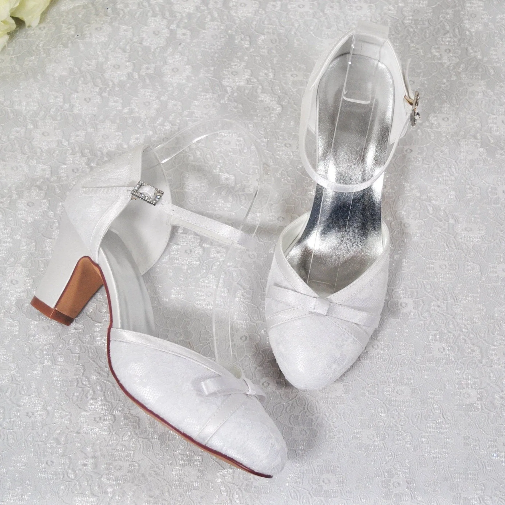 Lace Block Heel Sandals | White or Ivory