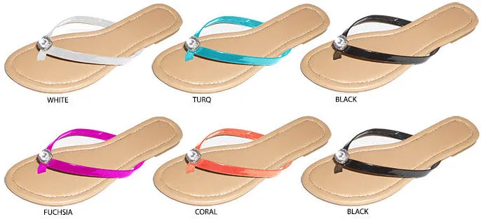ladies patent flip flops with rhinestone detail Case of 36