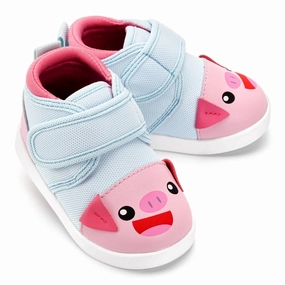 Leather Upper Cute Pig Squeaky Toddler Shoes  | Pink/Blue Quick Motion Cute Pig Squeaky Toddler Shoes  | Pink/Blue