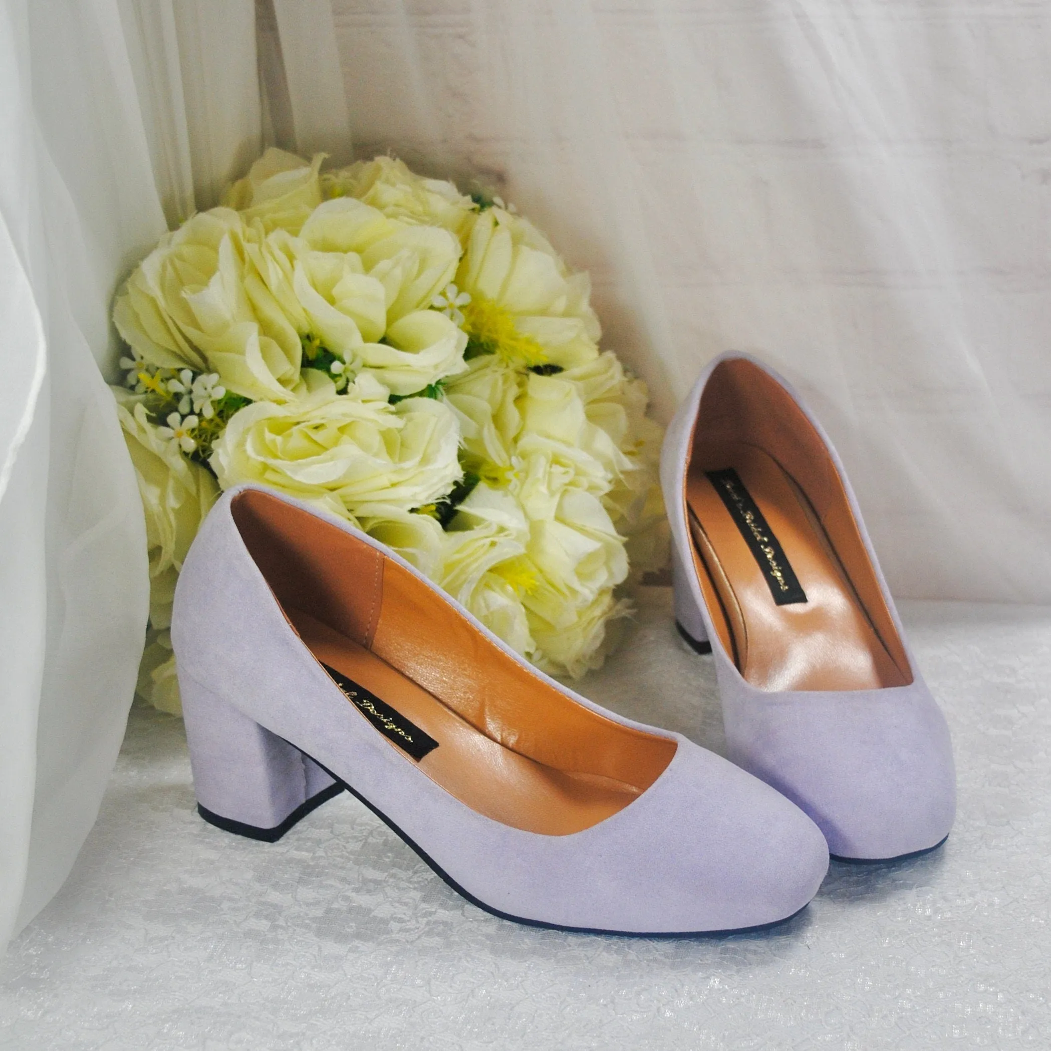 Lilac Purple Suede Block Heel Shoes, Size UK4/US6.5