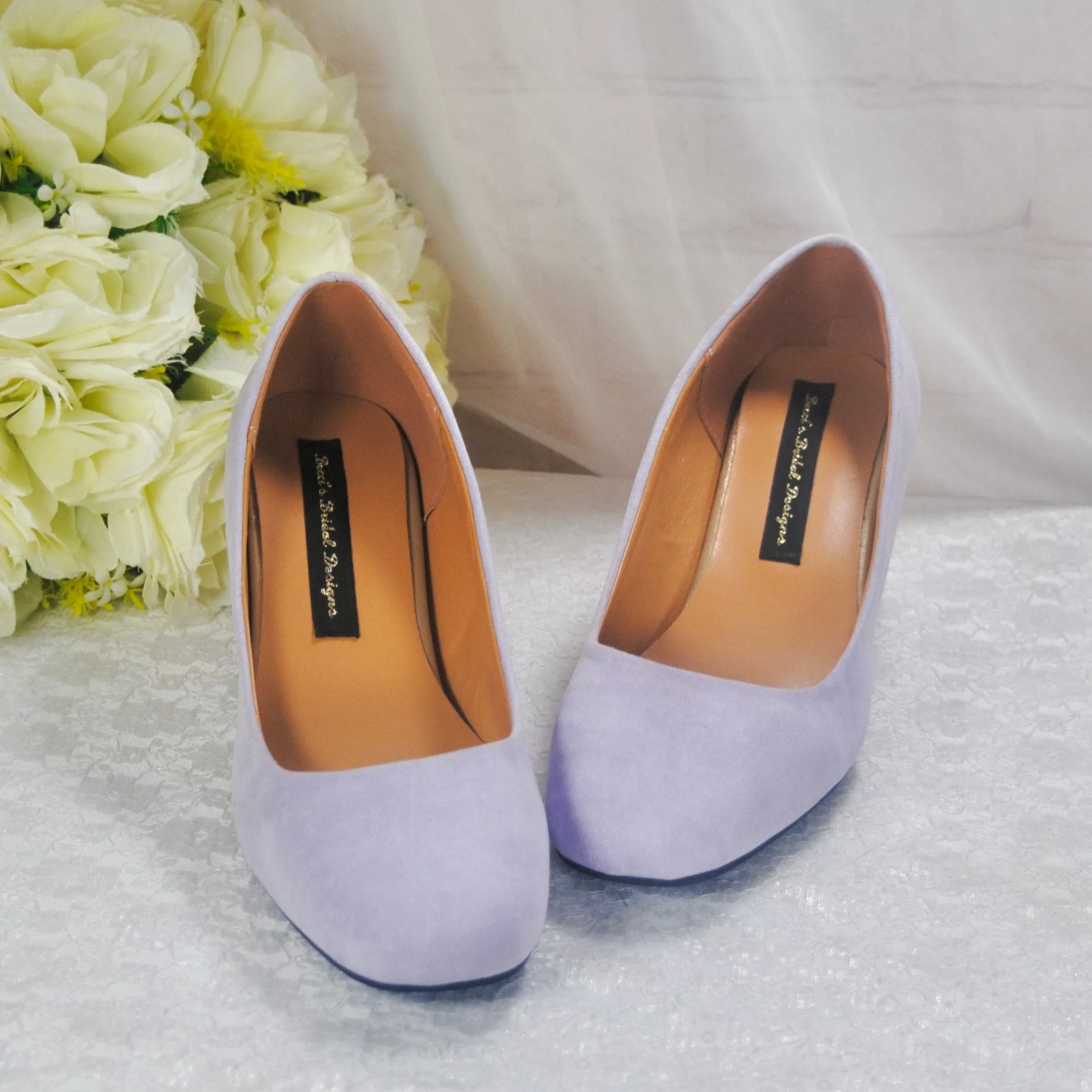 Lilac Purple Suede Block Heel Shoes, Size UK4/US6.5