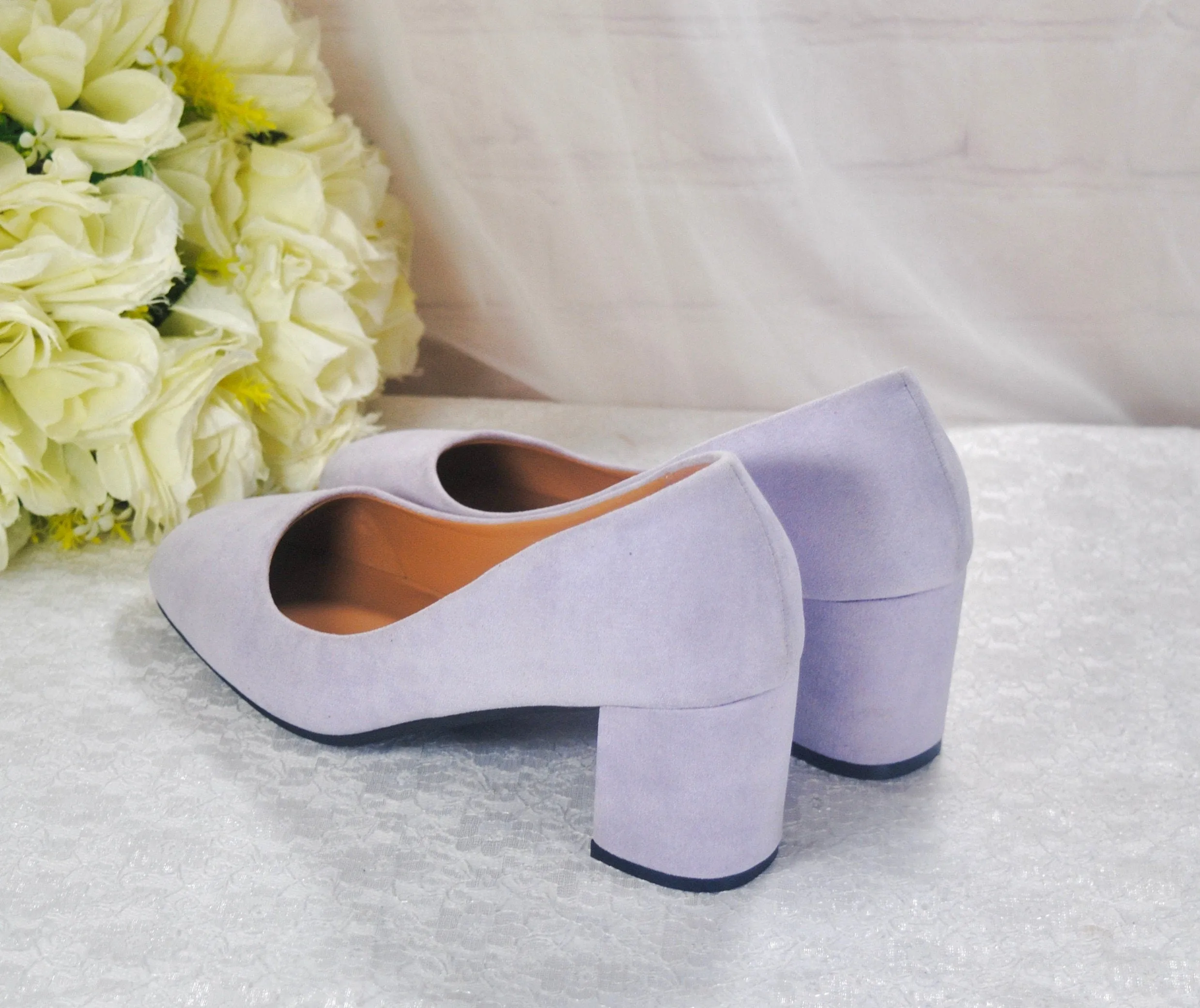 Lilac Purple Suede Block Heel Shoes, Size UK4/US6.5