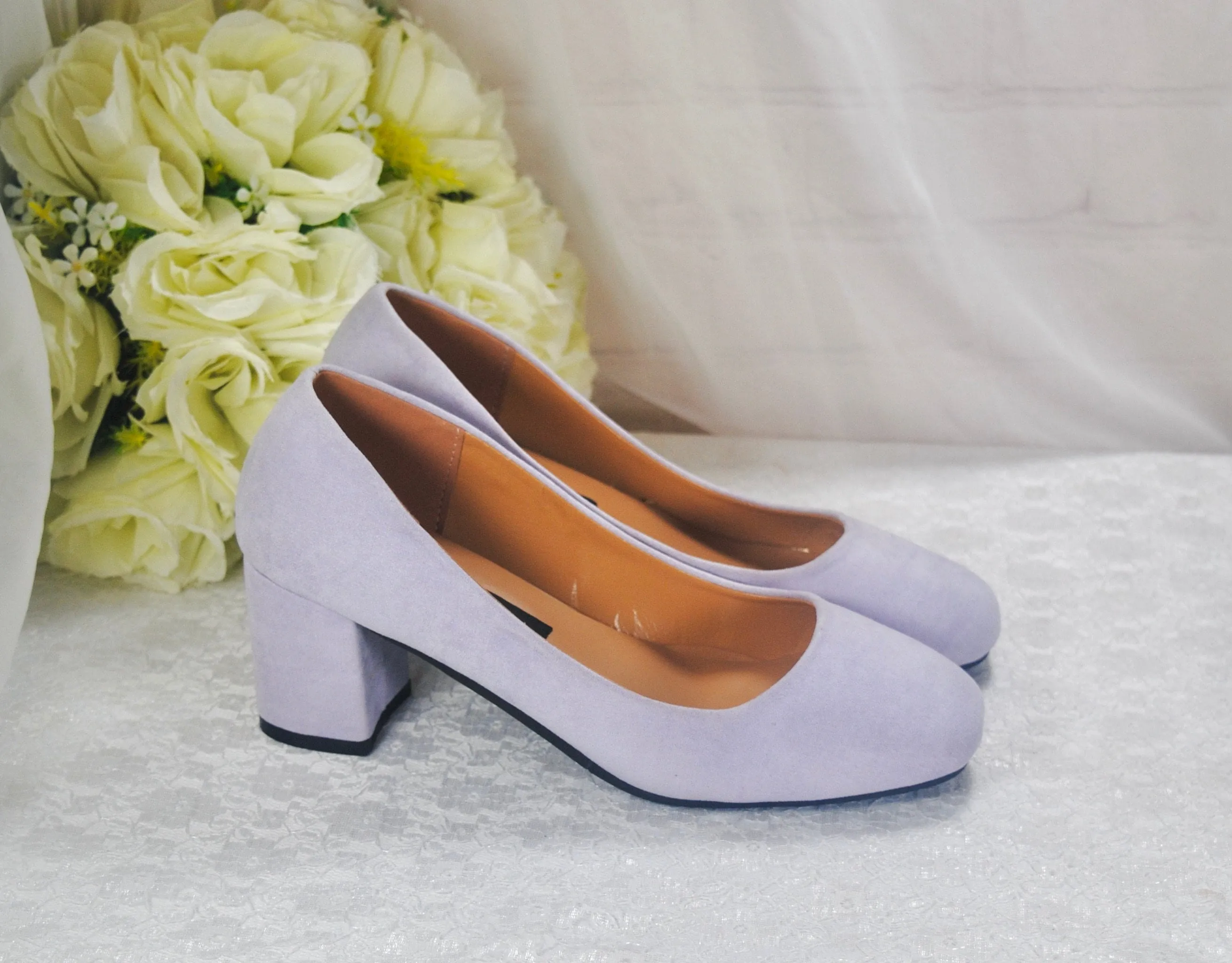 Lilac Purple Suede Block Heel Shoes, Size UK4/US6.5