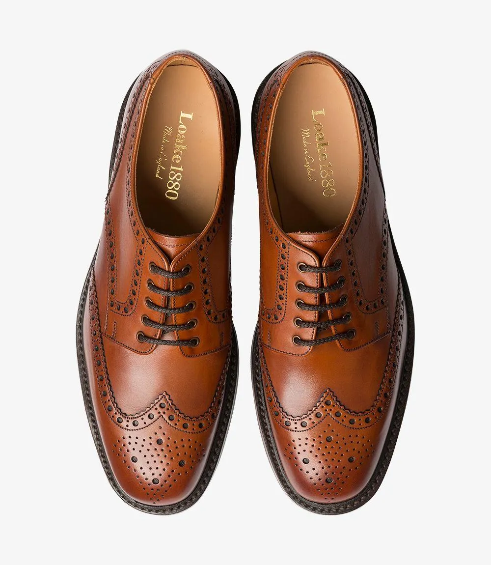 LOAKE CHESTER MAHOGANY DERBY BROGUE RUBBER SOLE F-MEDIUM