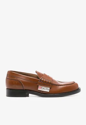 Logo-Patch Calf Leather Loafers