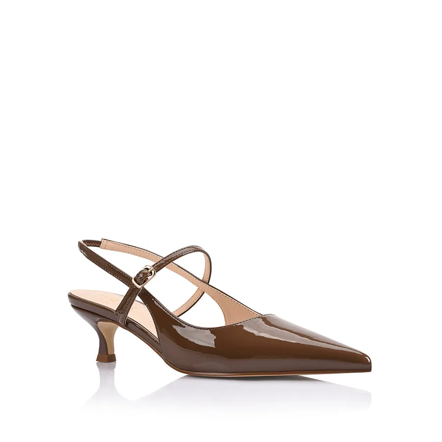 Luce Slingback Kitten Heels - Cocoa Brown Patent