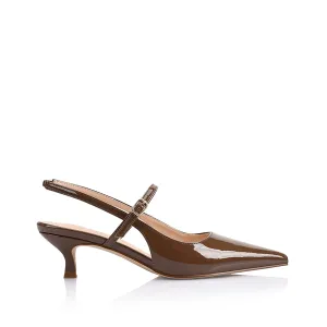 Luce Slingback Kitten Heels - Cocoa Brown Patent