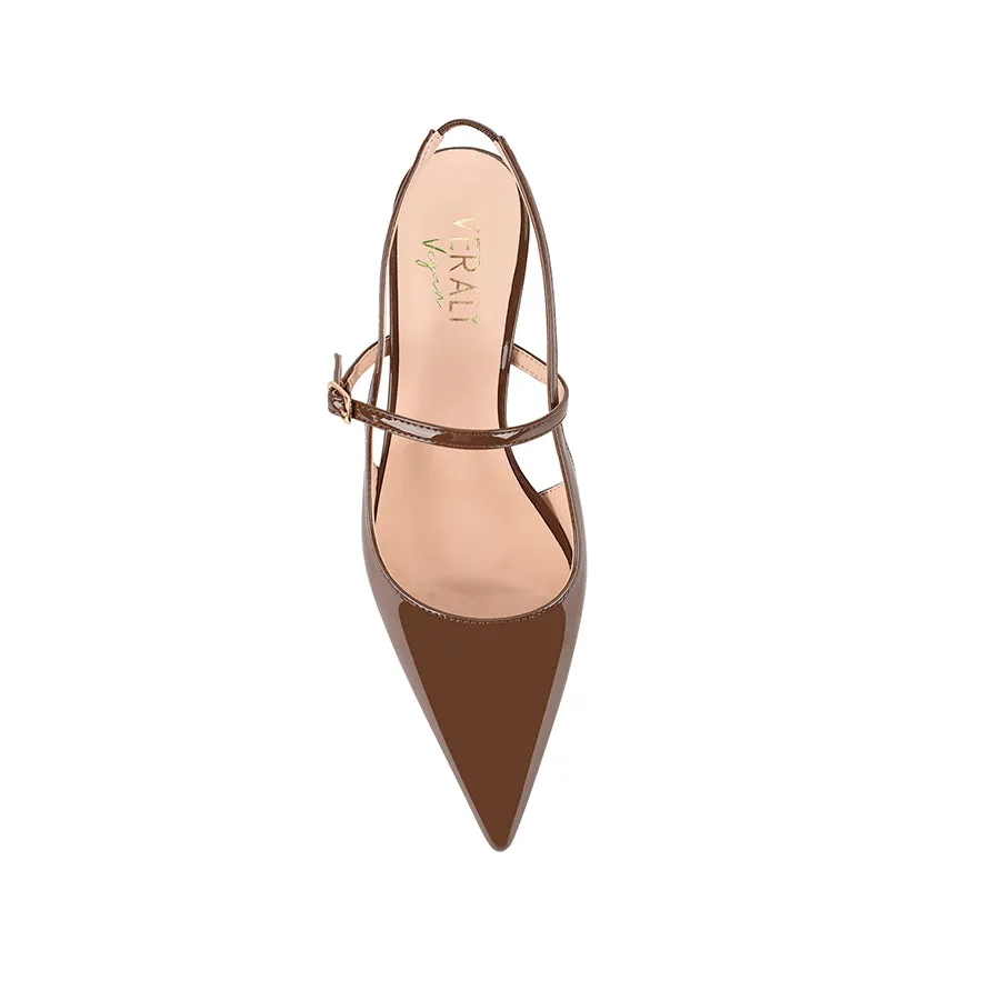 Luce Slingback Kitten Heels - Cocoa Brown Patent
