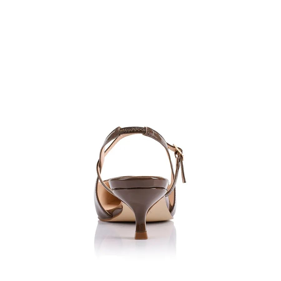 Luce Slingback Kitten Heels - Cocoa Brown Patent