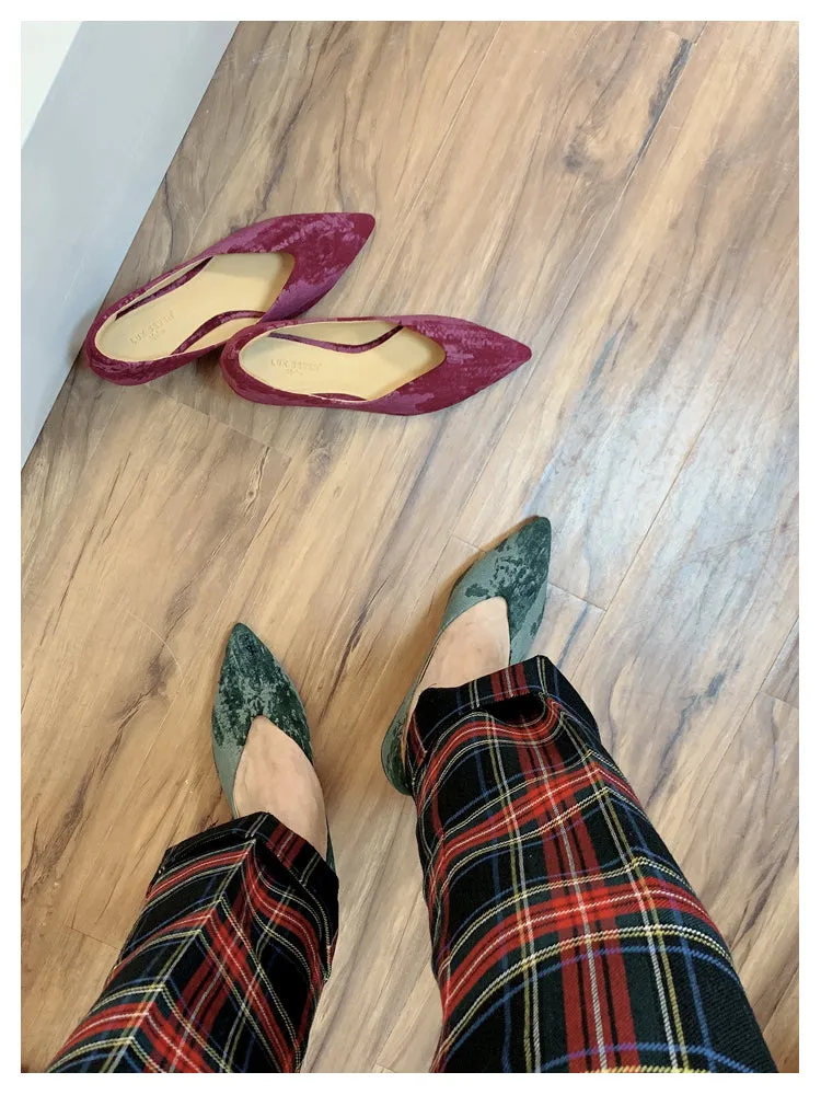 LUXE SEVEN DESIGN KITTEN HEEL COURT SHOES IN RUST VELVET