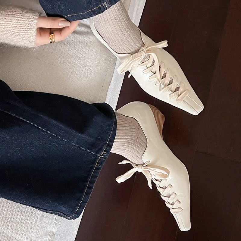 LuxeLeather Exotic Square Toe Lace Up Leather Shoes