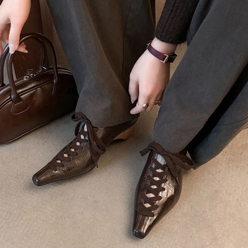 LuxeLeather Exotic Square Toe Lace Up Leather Shoes