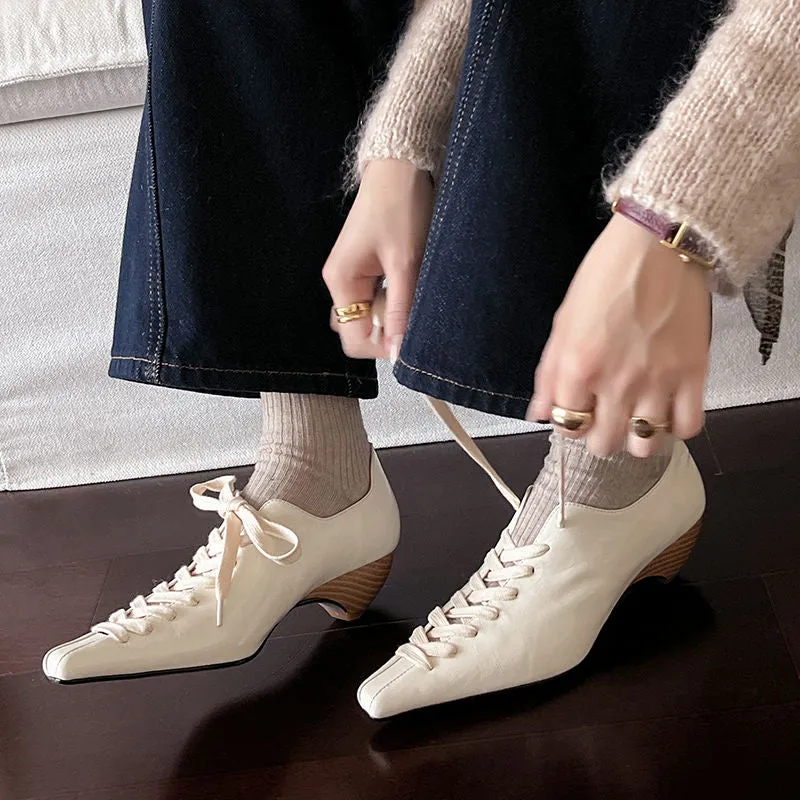 LuxeLeather Exotic Square Toe Lace Up Leather Shoes