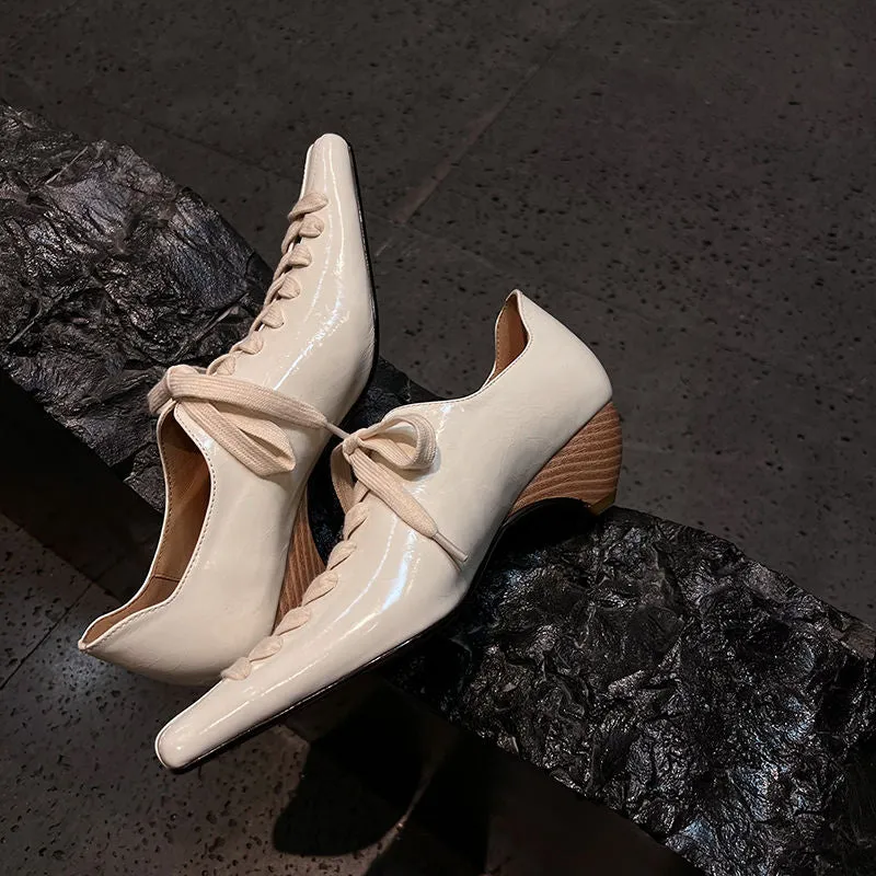 LuxeLeather Exotic Square Toe Lace Up Leather Shoes