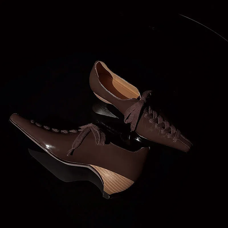LuxeLeather Exotic Square Toe Lace Up Leather Shoes