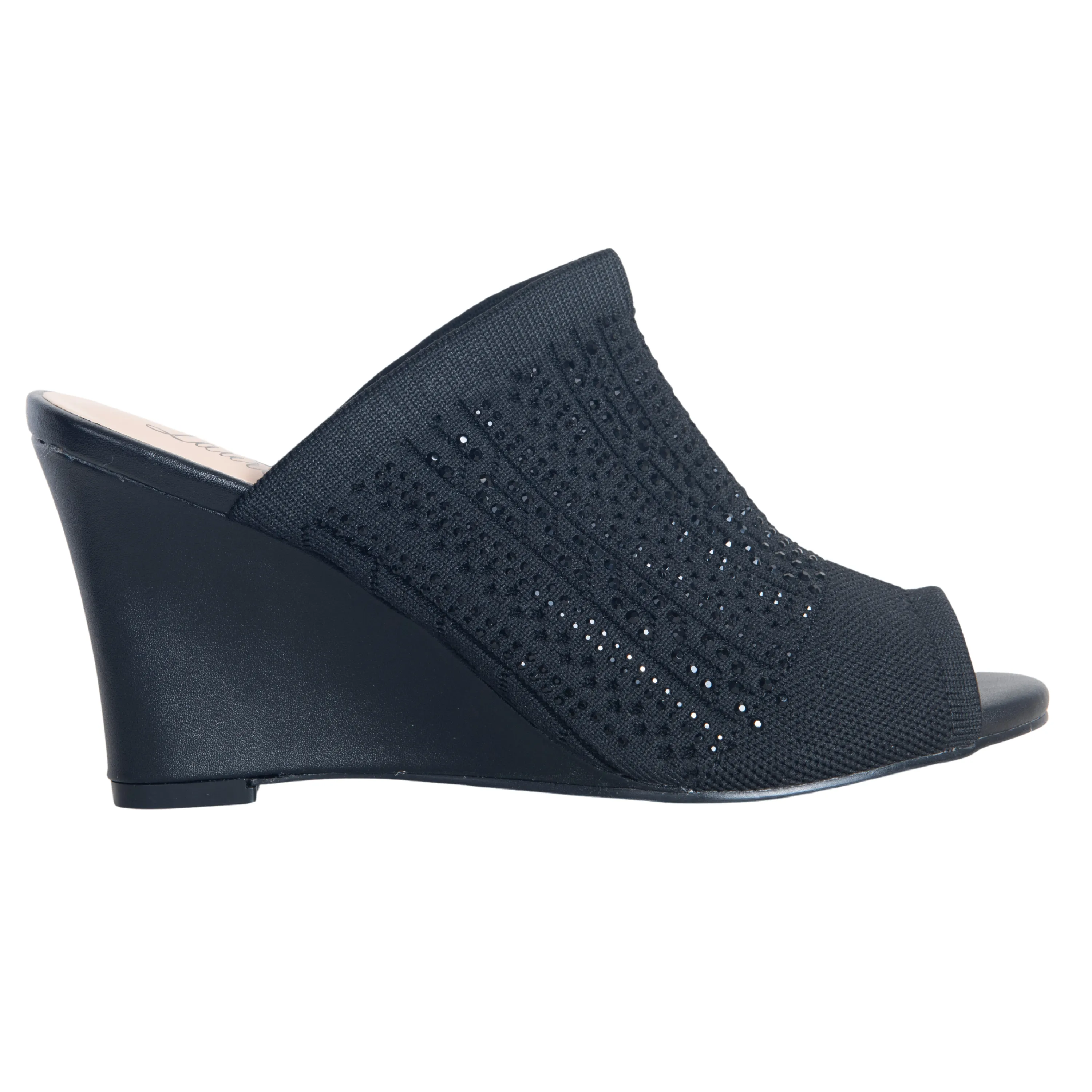 MARTHA STRETCH PEEP TOE WEDGE HIGH HEEL WITH RHINESTONE BY LAUREN LORRAINE 10%OFF