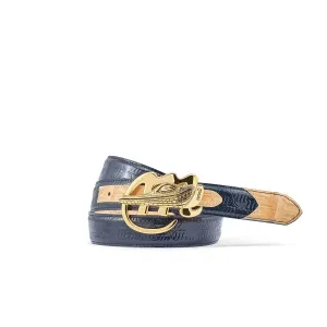 Mauri 0100/35 Men's Wonder Blue & Champagne Exotic Crocodile / Patent Leather Belt (MAB1046)