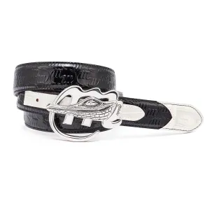 Mauri AB6 Men's Black & White Exotic Crocodile / Patent Embossed Leather Belt (MAB1020)