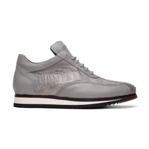 Mauri Bolt M770/4 Men's Shoes Light Gray Exotic Ostrich Leg / Nappa Leather Casual Sneakers (MA5627)