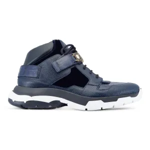 Mauri Luxury 8491 Men's Shoes Wonder Blue Exotic Crocodile / Velvet / Calf-Skin Leather Casual High-Top Sneakers (MA5500)