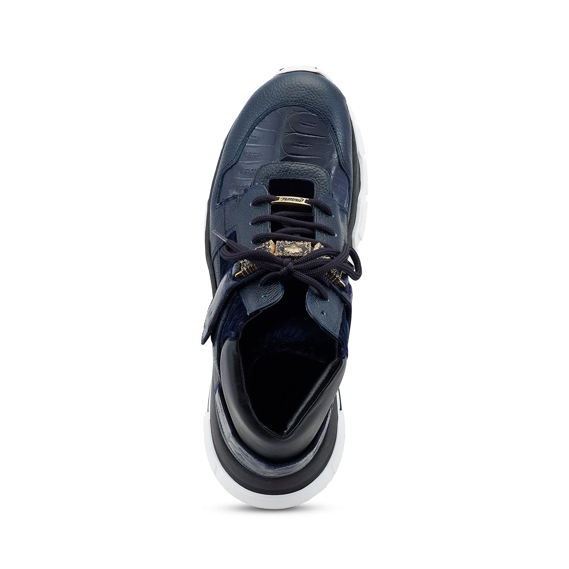 Mauri Luxury 8491 Men's Shoes Wonder Blue Exotic Crocodile / Velvet / Calf-Skin Leather Casual High-Top Sneakers (MA5500)